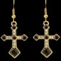 Diamond Gold Plated Black Crystal Rhinestone Holy Cross Chain Pendant Necklace Jewelry Set