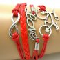 Bohemian Multi-Layer Handmade Red Infinity Antique Silver Bike Leather Wrap Love Friendship Bracelet