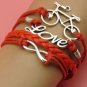 Bohemian Multi-Layer Handmade Red Infinity Antique Silver Bike Leather Wrap Love Friendship Bracelet