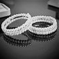 Vintage Inspired Double Strand White Faux Pearls Rhinestone Stretch Bridal Bangle Bracelets