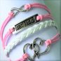 Boho Multi-Layer Handmade Infinity Pink and White Leather Wrap Bangle Heart Friendship Bracelet