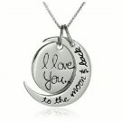 Elegant Engravement Messages “I Love You To The Moon and Back” Antique Silver Pendant Necklace