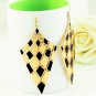 Elegant Chic Gold Plated Black Bohemian Gypsy Quadrangle Chandelier Long Drop Dangle Earrings