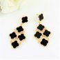 Chic Bohemian Gold Plated Chandelier Black Clover Flower Drop Dangle Earrings