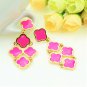 Chic Bohemian Gold Plated Chandelier Hot Pink Clover Flower Drop Dangle Earrings
