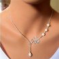Elegant Vintage Chic White Pearl Silver Plated Leaf Chain Pendant Necklace