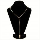 Bohemian Vogue Simple Gold Plated Feather Turquoise Beads Charm Pendant Chain Necklace