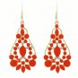 Elegant Bohemian Red Orange Chandelier Gemstone Teardrop Flower Dangle Earrings