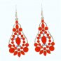 Elegant Bohemian Red Orange Chandelier Gemstone Teardrop Flower Dangle Earrings