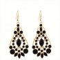 Elegant Bohemian Black Chandelier Gemstone Teardrop Flower Dangle Earrings