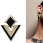 Elegant Gold Plated Black Double Triangles Crystal Drop Dangle Statement Earrings