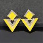 Elegant Gold Plated Yellow Double Triangles Crystal Drop Dangle Statement Earrings