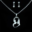 Beautiful Heart Silver Plated Crystal Rhinestone Lovers Kiss Heart Pendant Necklace Set