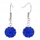 Elegant Deep Blue Crystal Micro Pave Disco Ball Drop Shamballa Stud Earrings