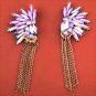 Punk Retro Colorful Purple Blue Crystal Golden Chain Tassel Dangle sparkling Ice Flower Earrings