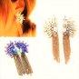Punk Retro Colorful Purple Blue Crystal Golden Chain Tassel Dangle sparkling Ice Flower Earrings