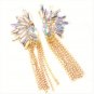Punk Retro Colorful White Blue Crystal Golden Chain Tassel Dangle sparkling Ice Flower Earrings