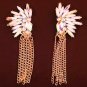 Punk Retro Colorful White Blue Crystal Golden Chain Tassel Dangle sparkling Ice Flower Earrings