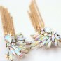 Punk Retro Colorful White Blue Crystal Golden Chain Tassel Dangle sparkling Ice Flower Earrings