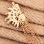 Punk Retro Colorful White Blue Crystal Golden Chain Tassel Dangle sparkling Ice Flower Earrings