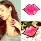 Sexy Ladies Kiss Crystal Rhinestone Pink Lip Ring Adjustable