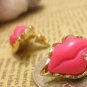 Sexy Kissable Rhinestone Pink Lip Gold Plated Fashion Stud Earrings