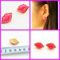 Sexy Kissable Rhinestone Pink Lip Gold Plated Fashion Stud Earrings