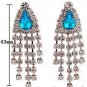 Beautiful Silver Crystal Rhinestone Turquoise Gemstone Teardrop Tassel Earrings