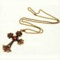 Vintage Rhinestone Cross Retro Bronze Long Pendant sweater Chain Crucifix Necklace