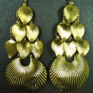 Beautiful Exotic Bohemian Gold Plated Leaf Fan Shell Chandelier Drop Dangle Earrings