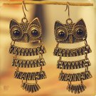 Beautiful Exotic Retro Vintage Antique Bronze Owl Pendant Dangle Earrings