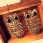 Beautiful Exotic Retro Vintage Antique Bronze Owl Pendant Dangle Earrings