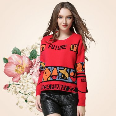 Size Small Women's Printed Sweater Jumper Red