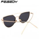 FEISEDY Fashion Vintage Mirror Sunglasses Women Metal Reflective Cat Eye Sun Glasses