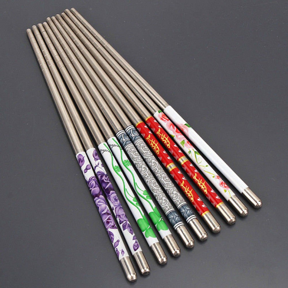 5 Pairs Fashion Stainless Steel Chopsticks Chop Sticks Gift Set Assorted Ho...