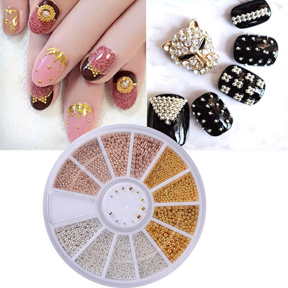 3D Micro Beads Nail Art Rhinestones Caviar Tips DIY Decoration Manicure ...