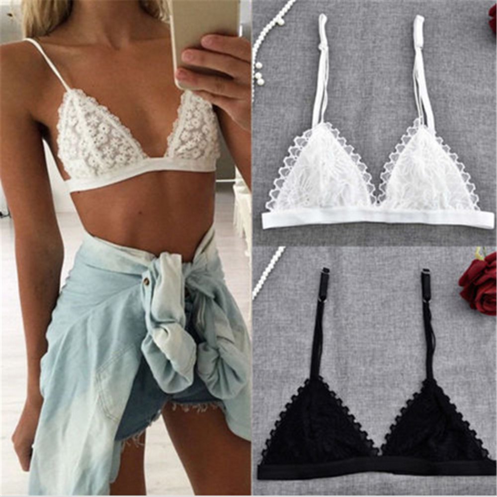 One Floral Sheer Lace Triangle Bralette Bra Crop Top Bustier Unpadded