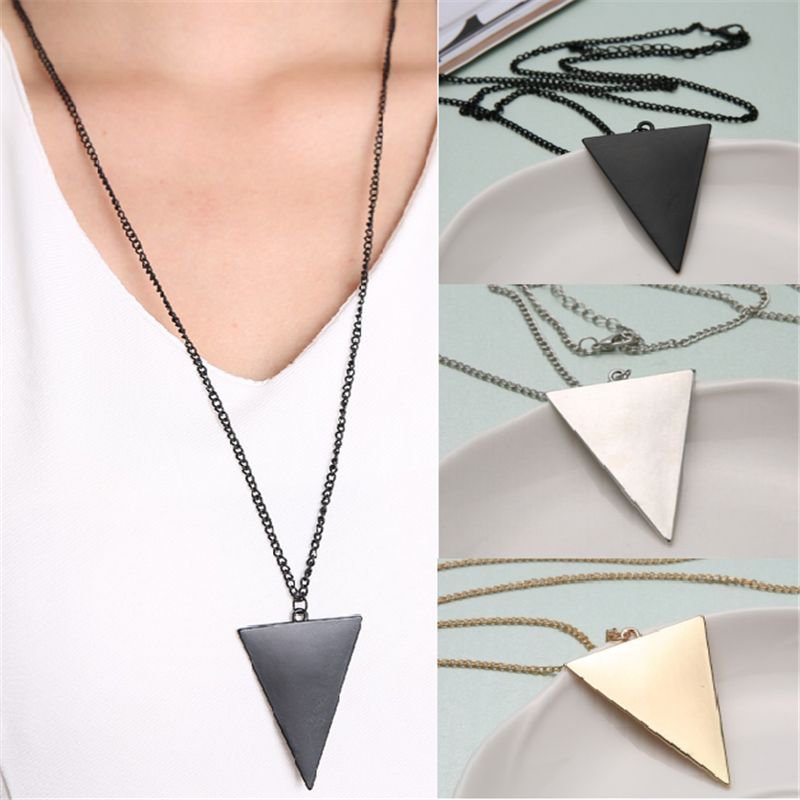 Retro Punk Silver Gold Black Simple Triangle Long Chain Pendant