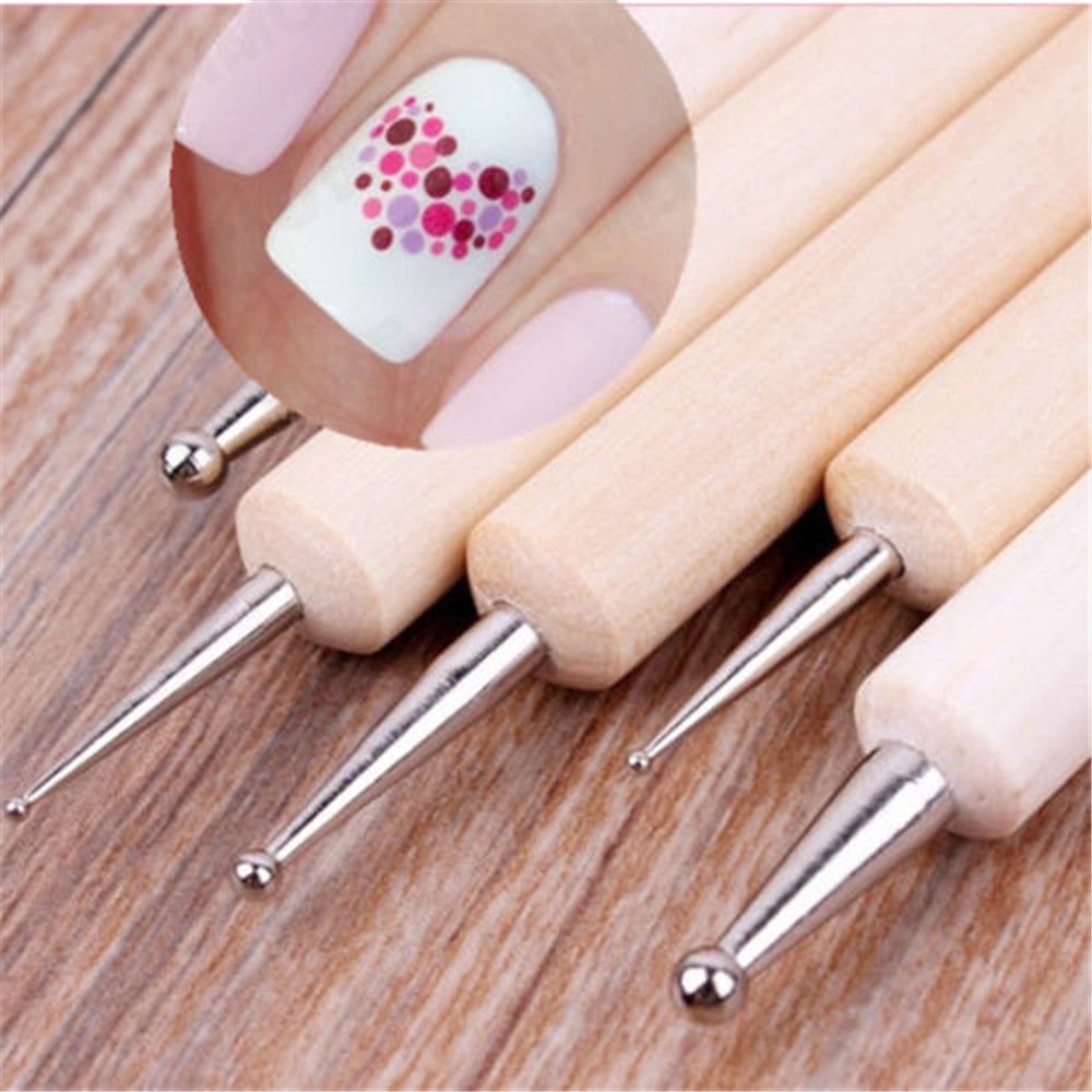 5Pcs 2Way Wooden Nail Art Dotting Dot Pen Marbleizing Manicure Tools