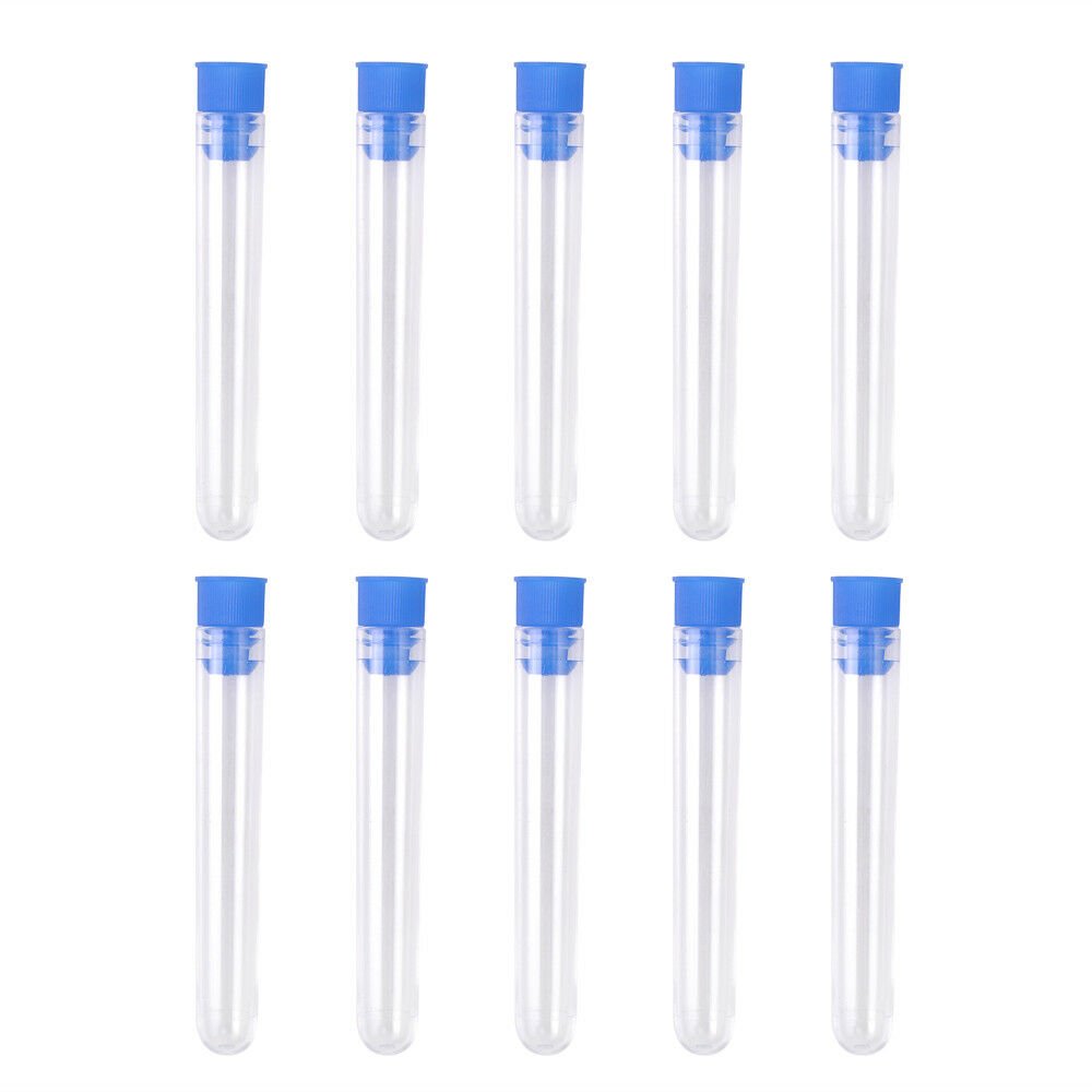 10pcs Rimless Pyrex & Push Caps Lab Clear Plastic Test Tubes 12mm*75mm