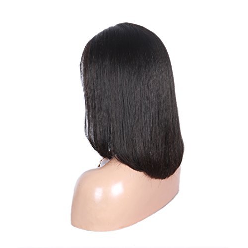 100% Brazilian Silk Straight Human Hair Lace Front Wig Bob Style with Baby Hair 16 inch