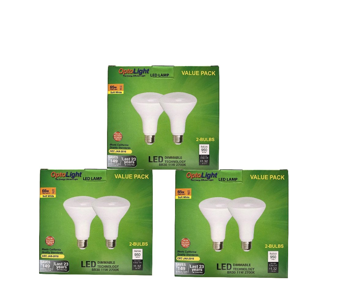 6 pack BR30 LED 11W 2700K Warm White Indoor/Outdoor Flood Light Bulbs 65 Watt