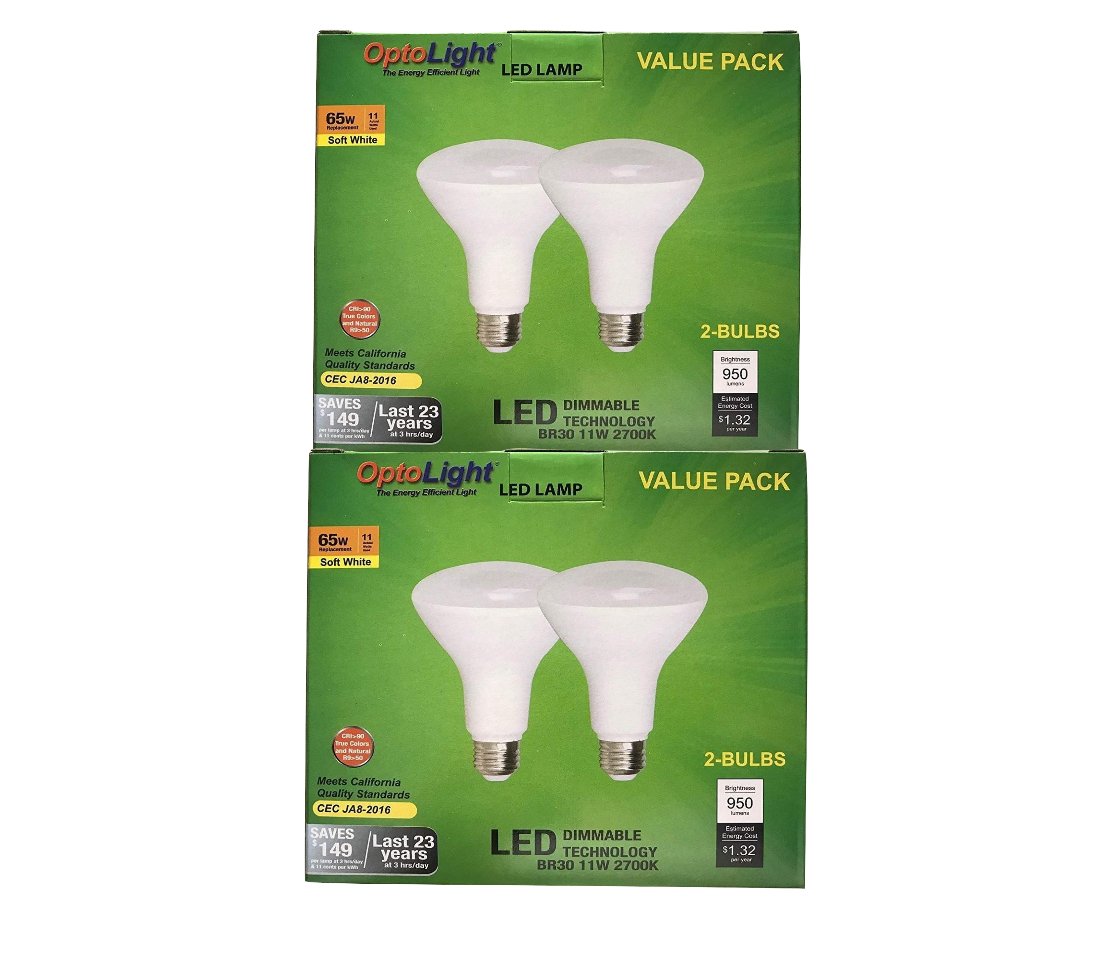 4 pack BR30 LED 11W 2700K Warm White Indoor/Outdoor Flood Light Bulbs 65 Watt