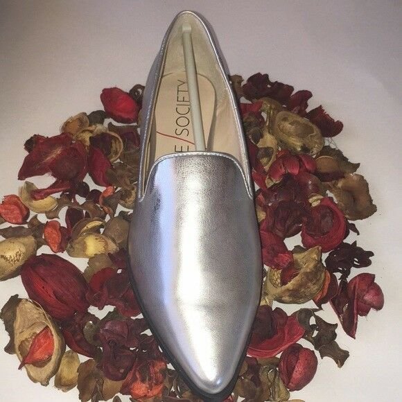 Sole Society Bela Flats Nib silver/ Metallic PU More Sizes Avalible