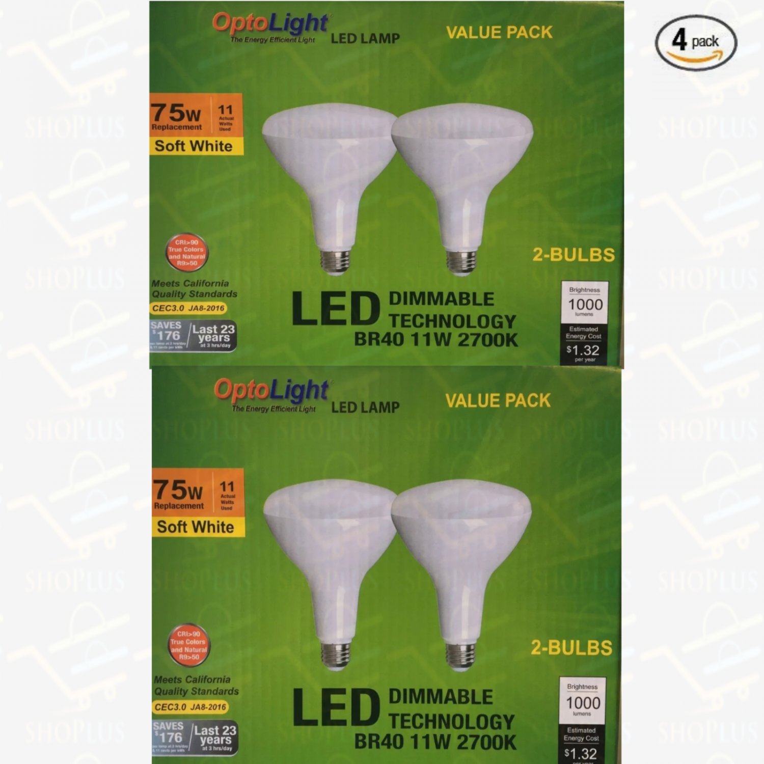 4 pack BR40 LED 11W 2700K Warm White Indoor/Outdoor Flood Light Bulbs 75 Watt