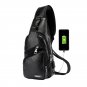 Men's Leather Chest Bag Shoulder Pack USB Charging Port Sports Crossbody Handbag