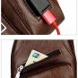 Men's Leather Chest Bag Shoulder Pack USB Charging Port Sports Crossbody Handbag