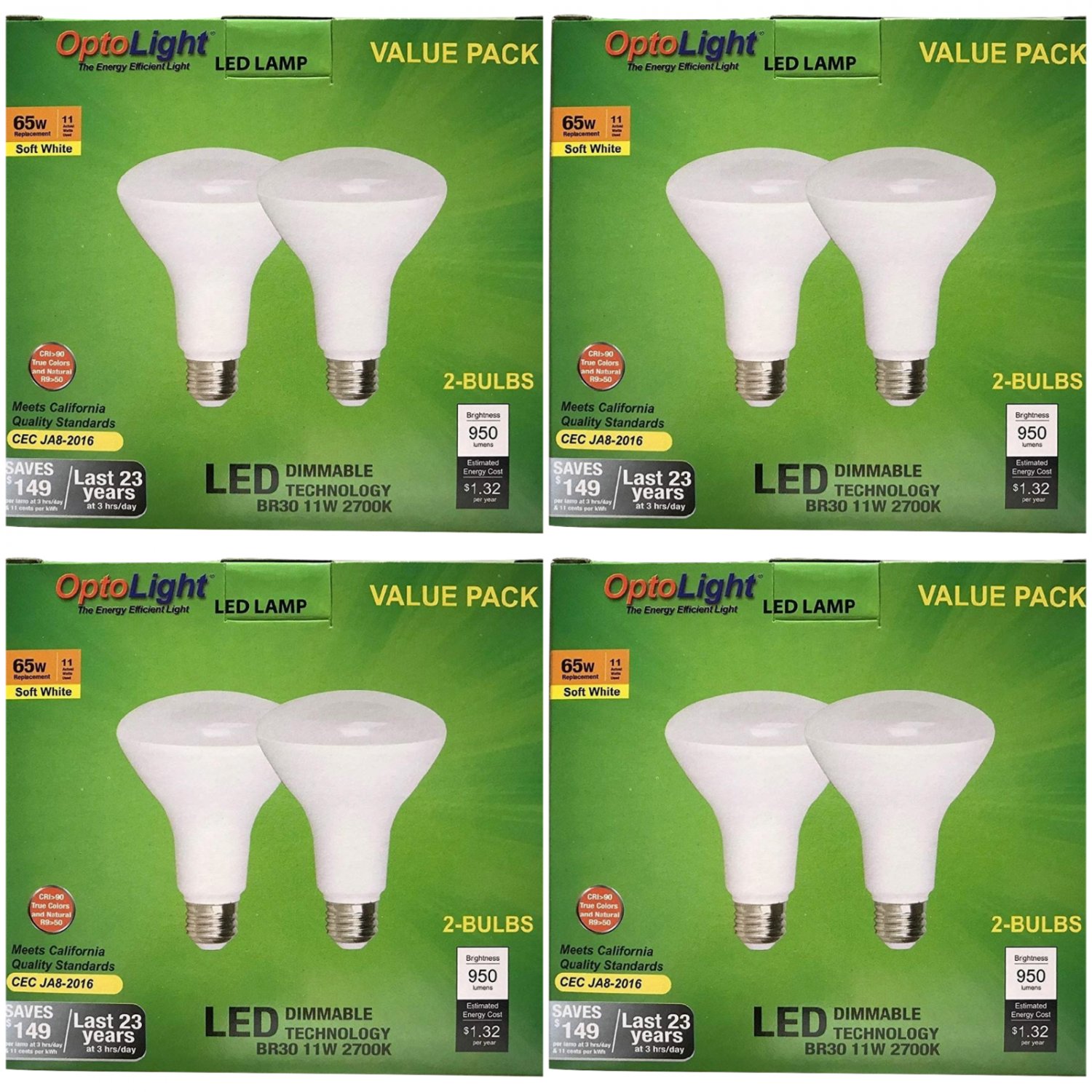 4-8 pack BR30 LED 11W 2700K Warm White Indoor/Outdoor Flood Light Bulbs 65 Watt
