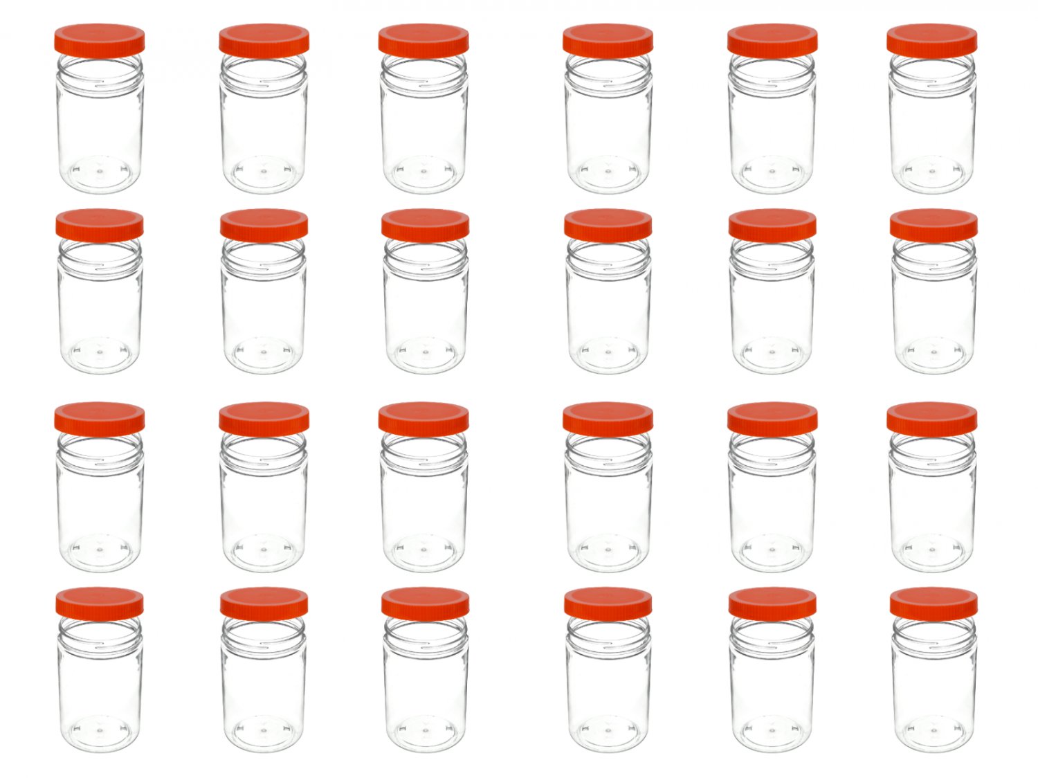 24 Pack 25oz Clear Plastic Jars PET With Orange Lid For Food, Powder Storage