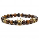 Cool Men's Tiger's Eye Crown Bracelet Natural Stone Bead Bracelet Men's Gift